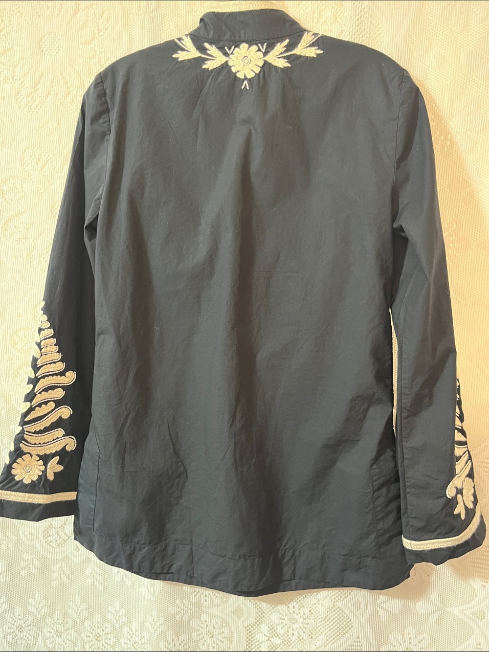 Tory Burch Black Embroidered Tunic Top with White Floral Motif 2 - Picture 3 of 5